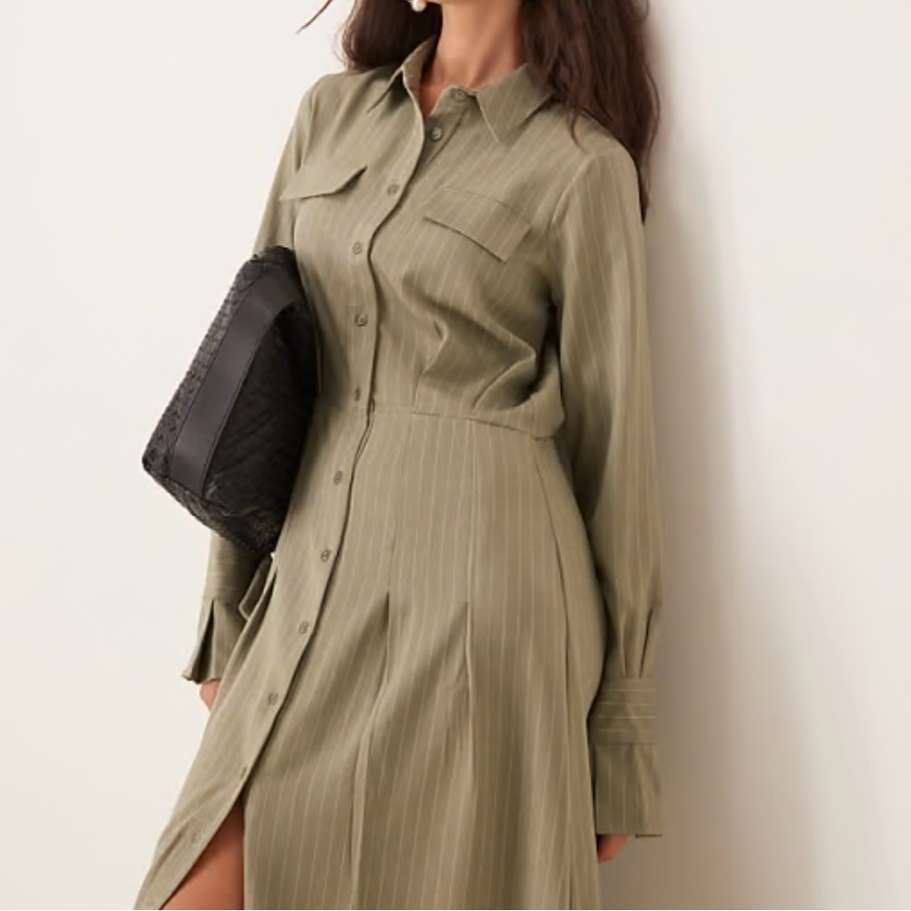 ASOS Khaki Long Sleeve Shirt Dress